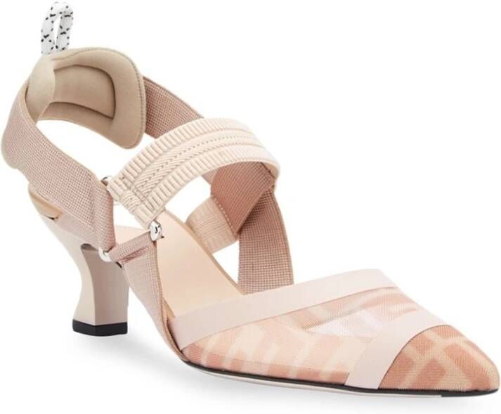 Fendi Mesh Slingback met Roze Leren Details Beige Dames