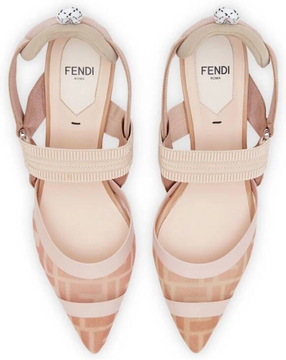 Fendi Mesh Slingback met Roze Leren Details Beige Dames