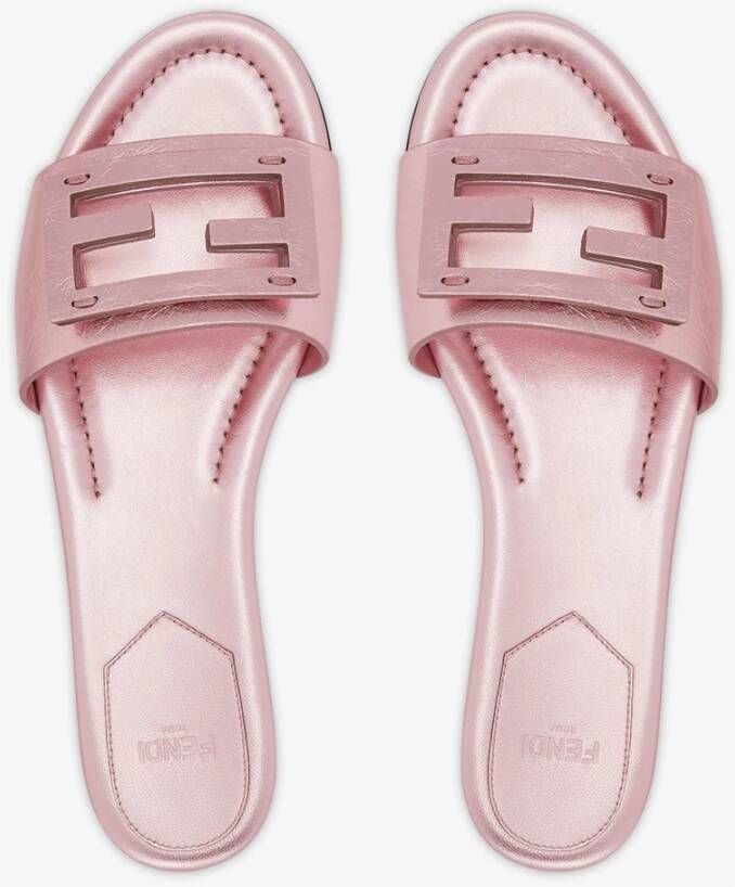 Fendi Metallic Pink Slides met Baguette Motif Pink Dames