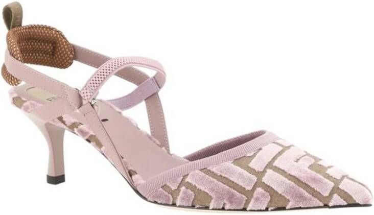 Fendi Monogram Kitten Heel Slingback Pumps Pink Dames