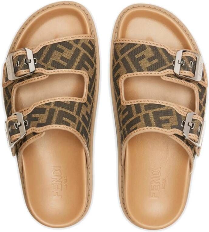 Fendi Platte sandalen met FF jacquard patroon Brown Heren