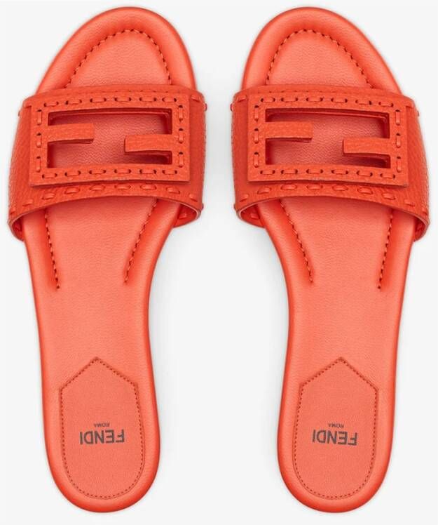 Fendi Rode Leren Slides met FF Motief Red Dames