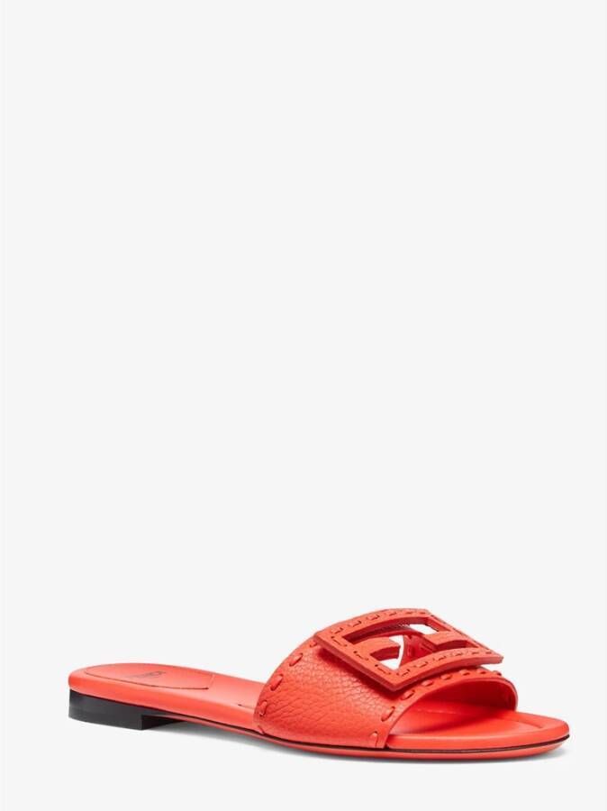 Fendi Rode Leren Slides met FF Motief Red Dames