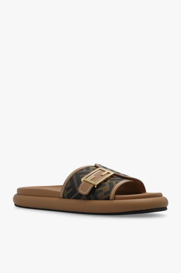 Fendi Voel slides met logo Bruin Dames