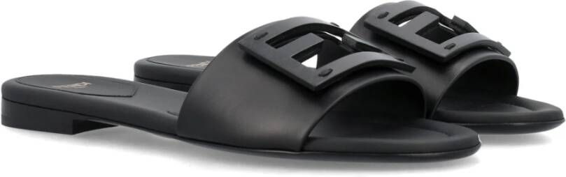 Fendi Zwarte Baguette Leren Slides Black Dames