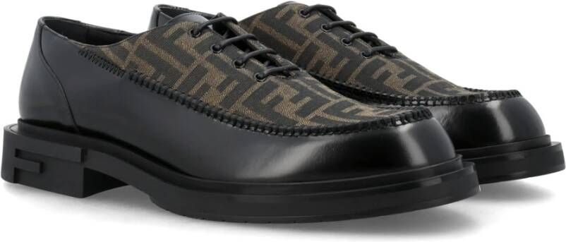 Fendi Tabak Zwart Leren Veterschoenen Aw23 Brown Heren