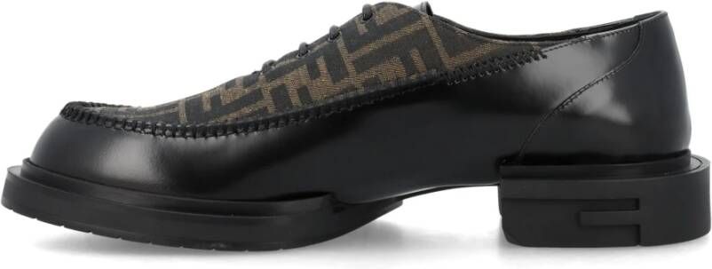 Fendi Tabak Zwart Leren Veterschoenen Aw23 Brown Heren