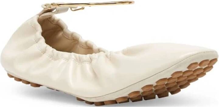 Fendi Witte leren ballerina flats met enkelband Beige Dames