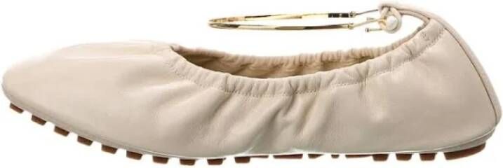 Fendi Witte leren ballerina flats met enkelband Beige Dames