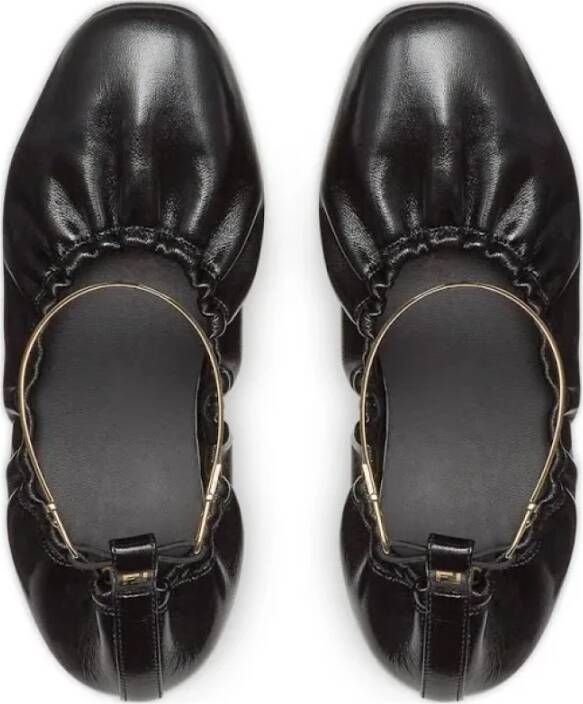 Fendi Zwarte leren ballerina flats met metalen enkelband Black Dames