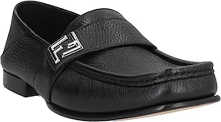 Fendi Zwarte Leren Loafers Stijlvolle Vierkante Neus Black Heren