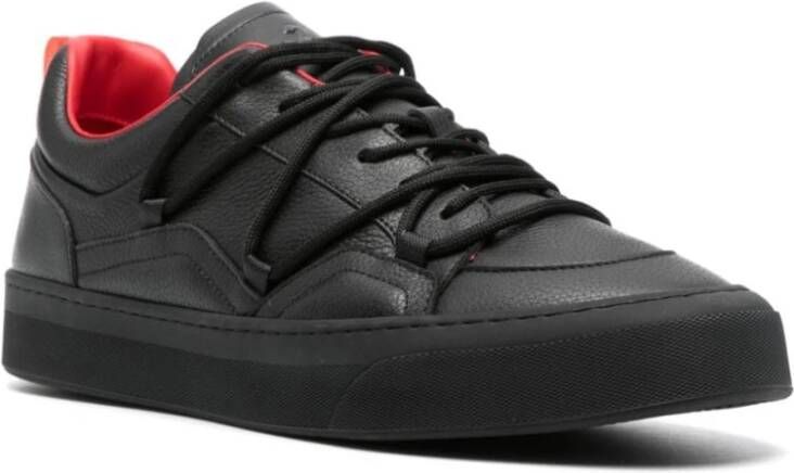 Ferrari Zwarte Leren Sneakers Paneelontwerp Black Heren