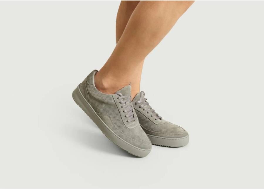 Filling Pieces Grijze Geperforeerde Suède Lage Top Trainers Gray Dames