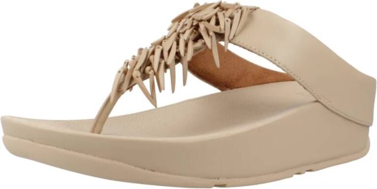 FitFlop Kralen Lederen Teen Flip Flops Beige Dames