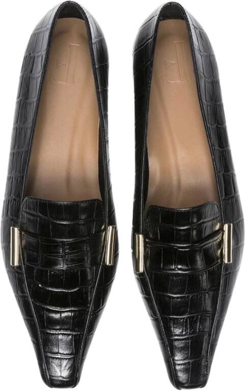 Flattered Zwarte Loafers met Krokodil-Effect en Metalen Versiering Black Dames