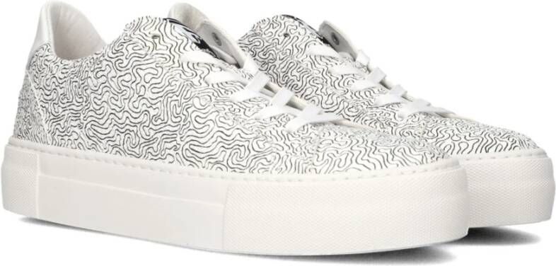 Floris van Bommel Ecru Lage Sneaker met Zwart Print White Dames