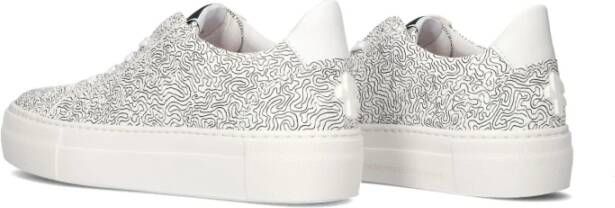 Floris van Bommel Ecru Lage Sneaker met Zwart Print White Dames