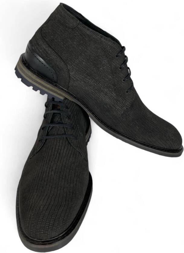 Van Bommel Casual leren schoenen Croco Zwart Black Heren