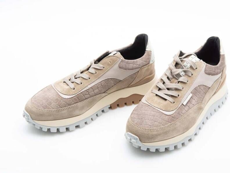 Van Bommel Taupe Suède Leren Sneaker Beige Dames