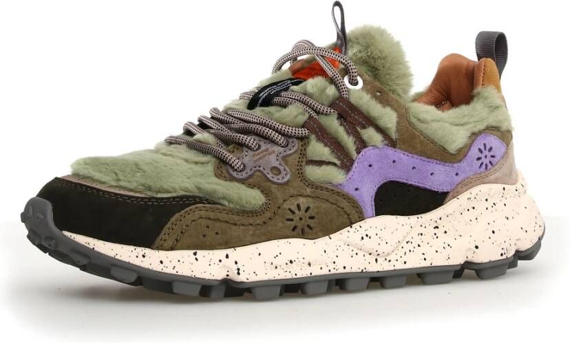 Flower Mountain Eco-Fur Sneakers met Suede Inserts Multicolor Dames