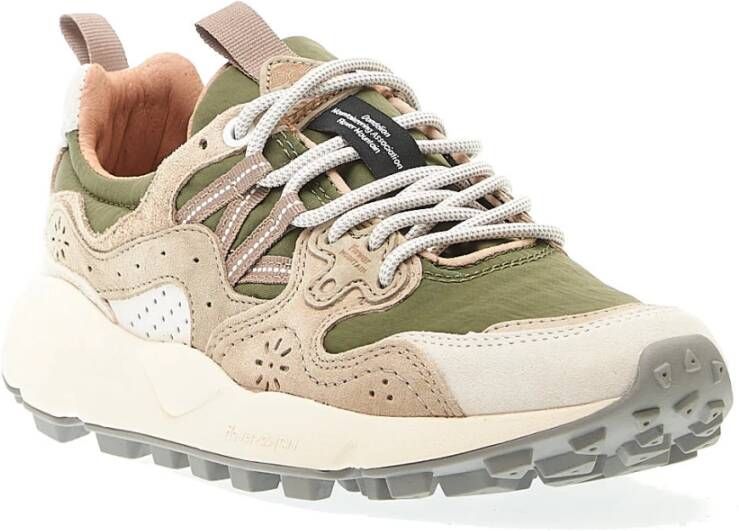 Flower Mountain Groene Stoffen en Beige Suède Sneakers Multicolor Dames