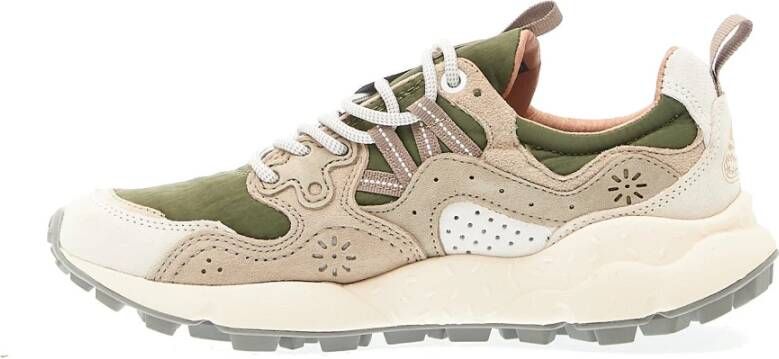 Flower Mountain Groene Stoffen en Beige Suède Sneakers Multicolor Dames