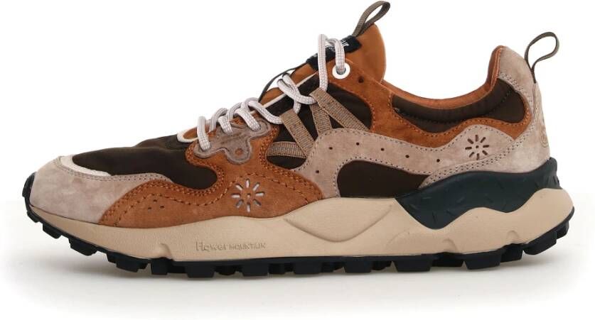 Flower Mountain Sneakers van suède en gewaxt technisch materiaal met rubberen zool Brown Heren