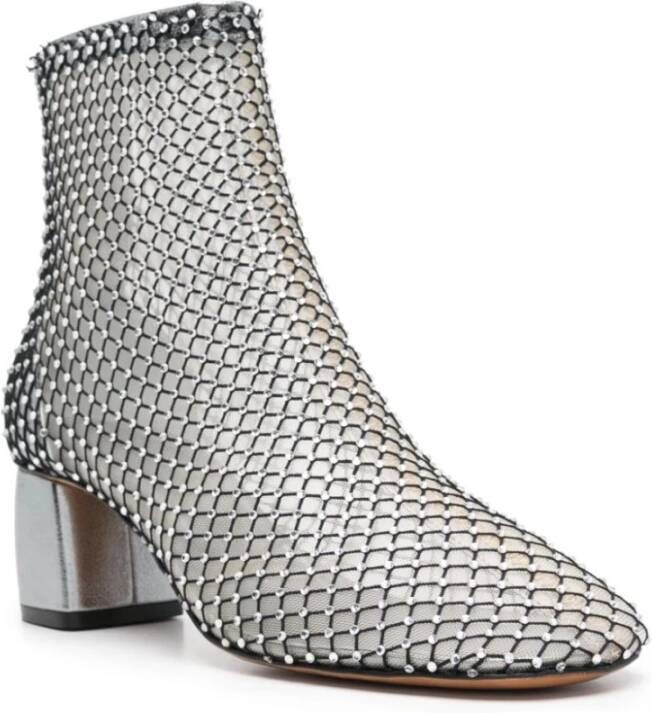 Forte Zwarte Mesh Hak Enkellaarzen Gray Dames