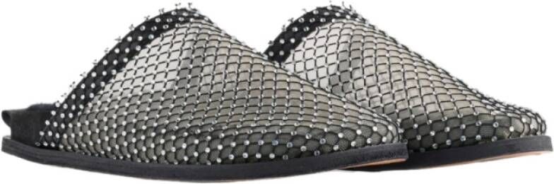 Forte Zwarte Mesh Strass Platte Muiltjes Black Dames