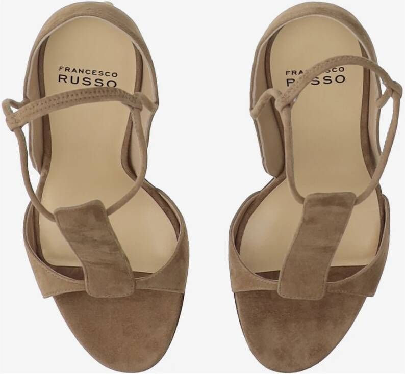 Francesco Russo Beige Suède Sandalen met Open Neus en Bedekte Hak Beige Dames