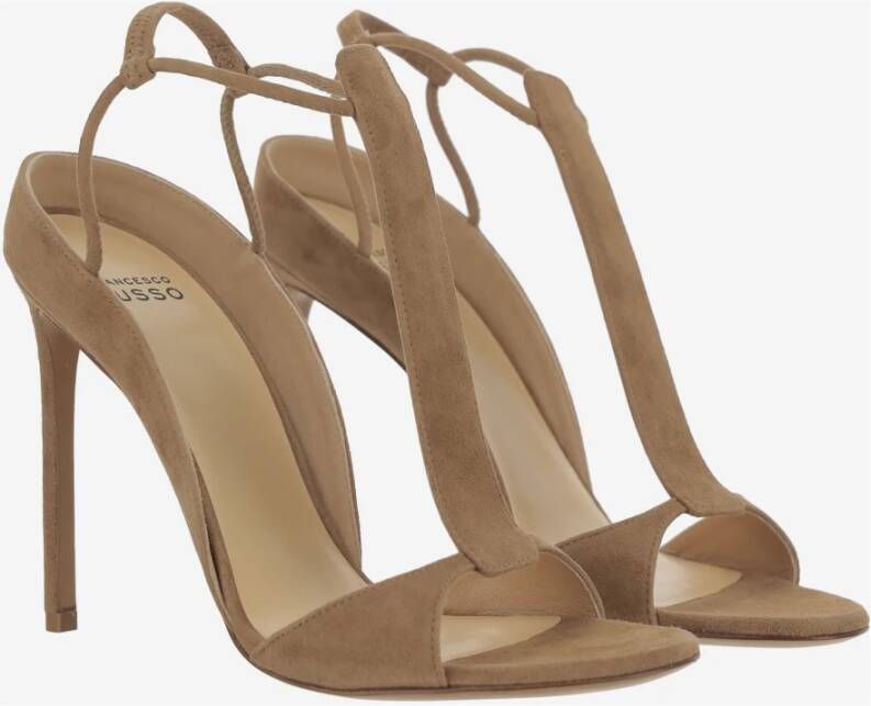 Francesco Russo Beige Suède Sandalen met Open Neus en Bedekte Hak Beige Dames