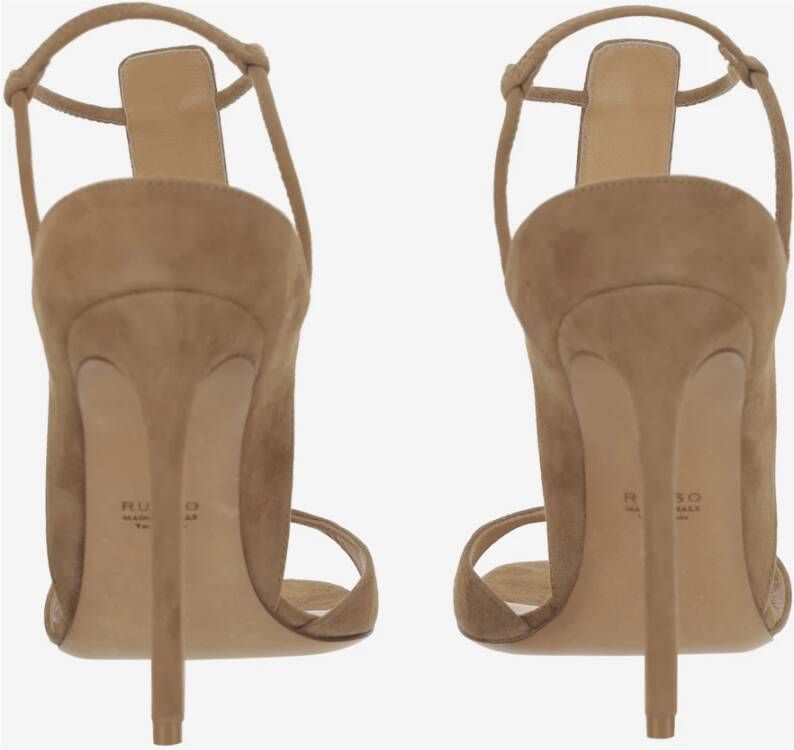 Francesco Russo Beige Suède Sandalen met Open Neus en Bedekte Hak Beige Dames