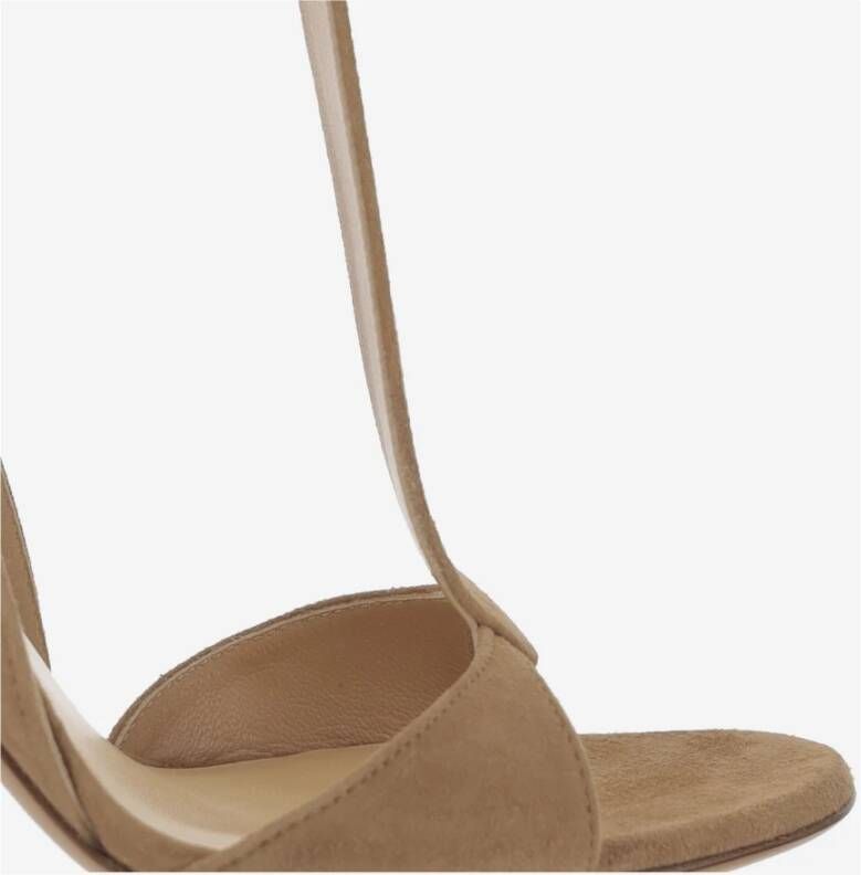 Francesco Russo Beige Suède Sandalen met Open Neus en Bedekte Hak Beige Dames