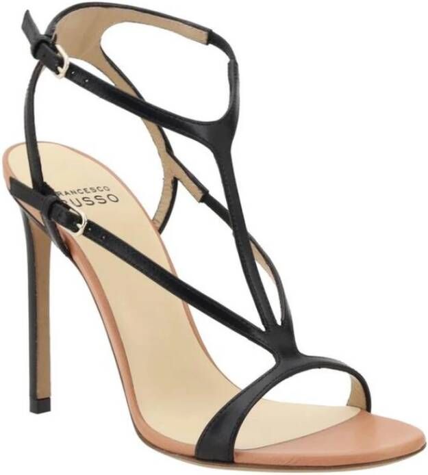 Francesco Russo Elegante Leren Stiletto Hak Sandalen Black Dames