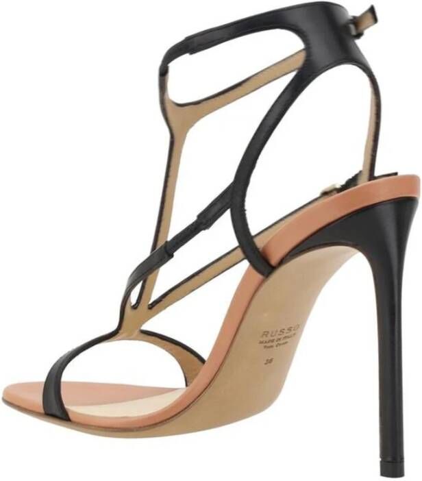 Francesco Russo Elegante Leren Stiletto Hak Sandalen Black Dames