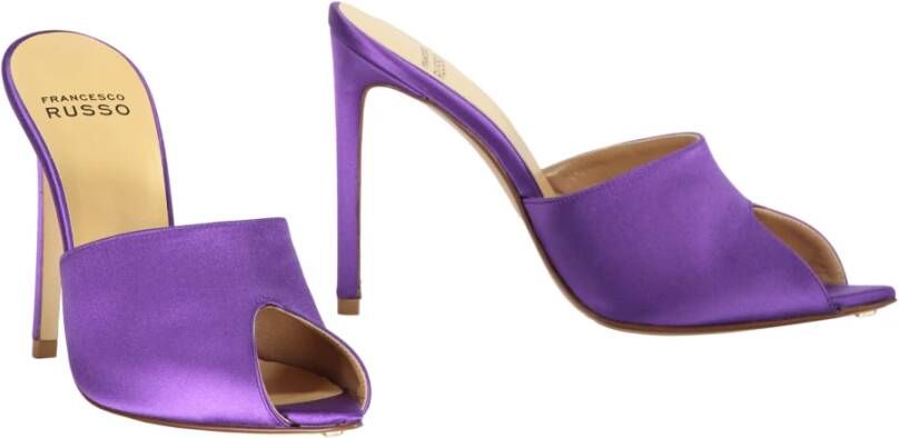 Francesco Russo Puntige Neus Leren Muiltjes Stiletto Hak Purple Dames