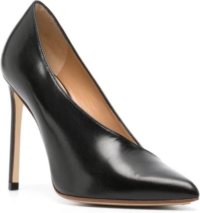 Francesco Russo Zwarte Leren Asymmetrische Pumps Black Dames