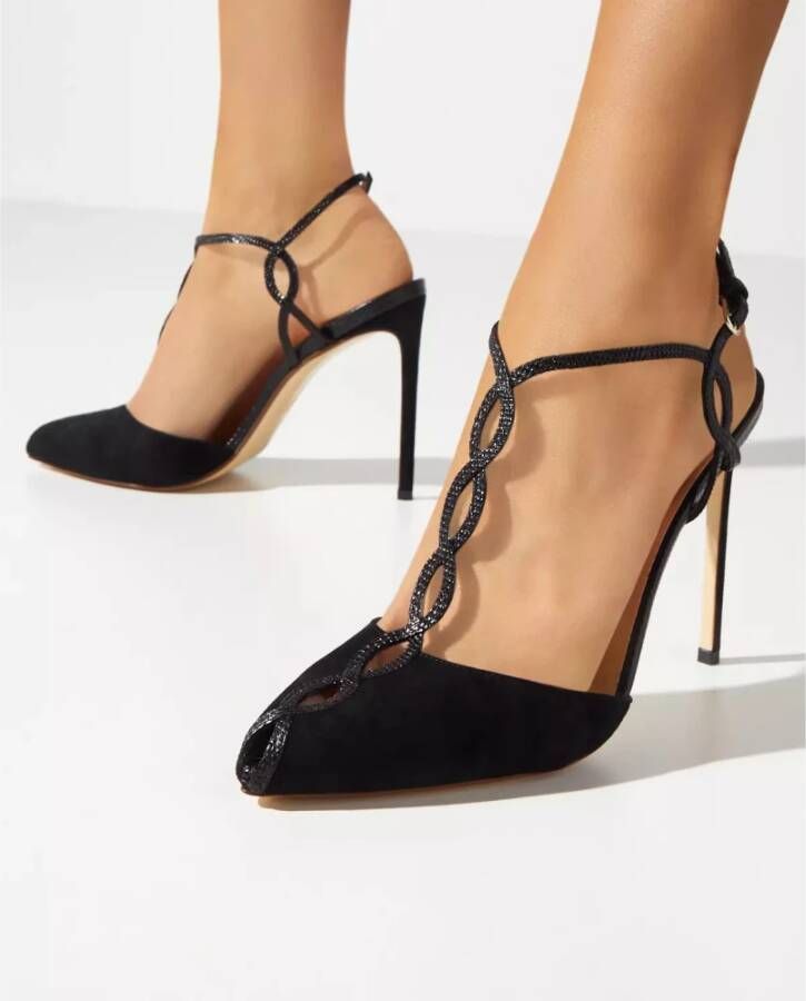 Francesco Russo Zwarte suède sandalen met enkelband Black Dames