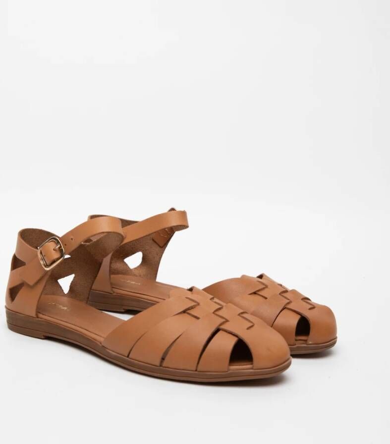 Frau Krabbengestreepte leren sandalen Brown Dames