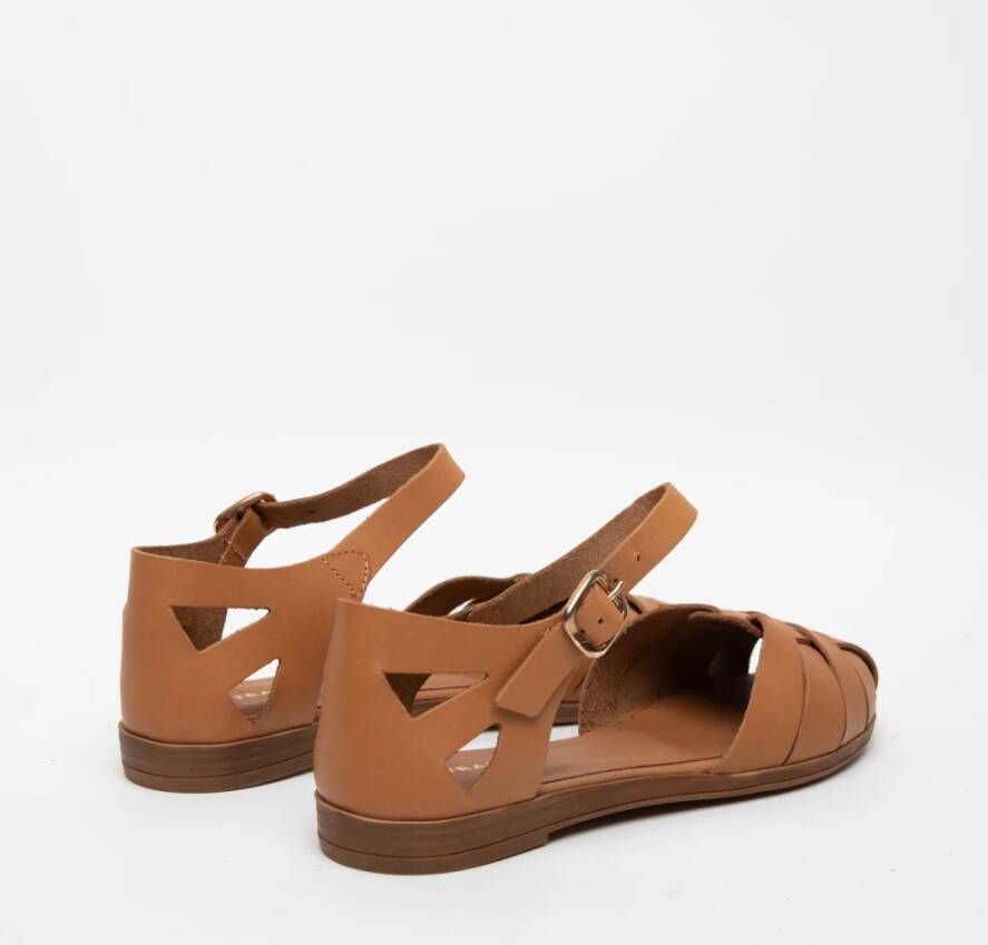 Frau Krabbengestreepte leren sandalen Brown Dames