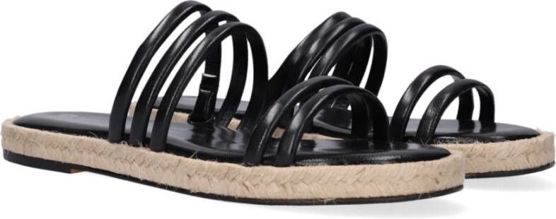 Fred de la Bretoniere Zwarte Leren Band Slipper Black Dames