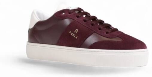 Furla Bordeaux Leren Sneakers Rubber Zool Veters Red Dames