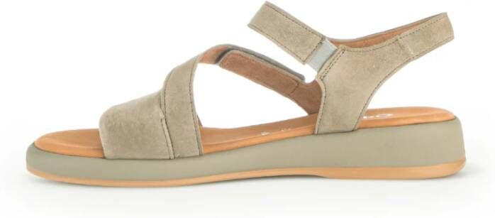 Gabor Beige Suède Sandalen met Velcro Sluiting Beige Dames