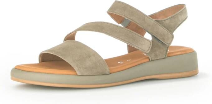 Gabor Beige Suède Sandalen met Velcro Sluiting Beige Dames