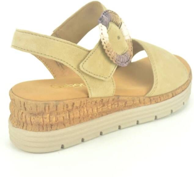 Gabor Beige Suède Sandalen met Velcro Sluiting Beige Dames