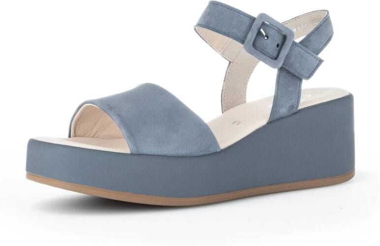 Gabor Blauwe Suède Plateau Sandalen Blue Dames