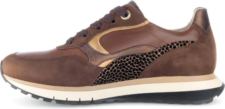 Gabor Bruin Lederen Combinatie Sportieve Casual Sneakers Brown Dames