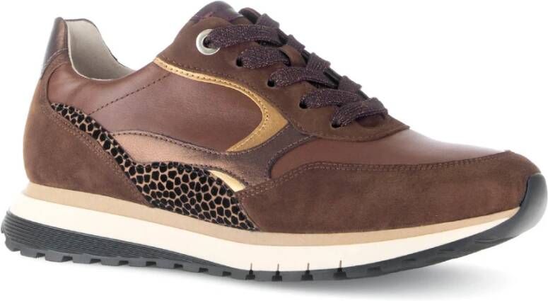 Gabor Bruin Lederen Combinatie Sportieve Casual Sneakers Brown Dames