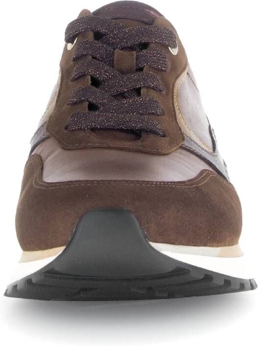 Gabor Bruin Lederen Combinatie Sportieve Casual Sneakers Brown Dames