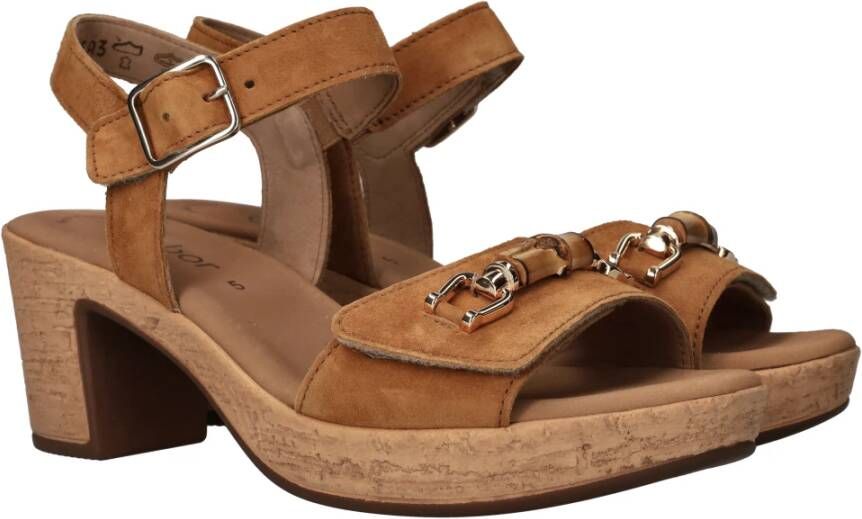 Gabor Camel Suede Sandalette met Houten Kraal Brown Dames